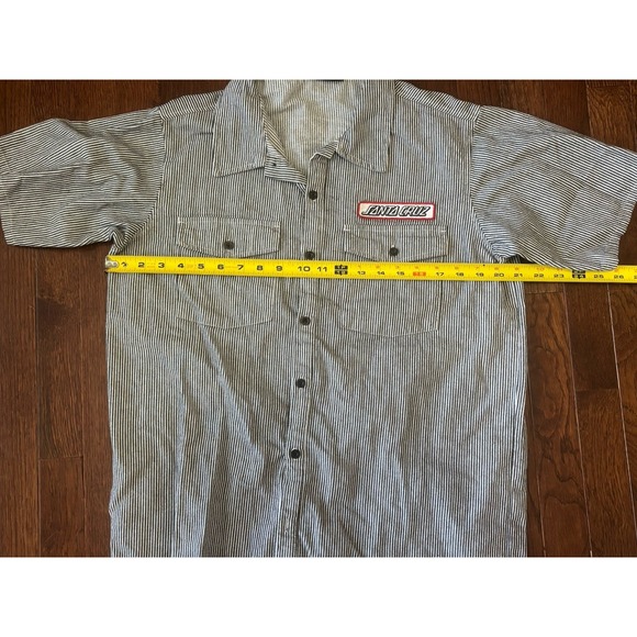 Santa Cruz Skateboard Shirt Blue Striped Button Up Short Sleeve Street Medium - Picture 4 of 5